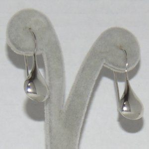 Vtg 925 Sterling Silver Puffed Teardrop Pendant Earrings Dangle Modernist XLNT